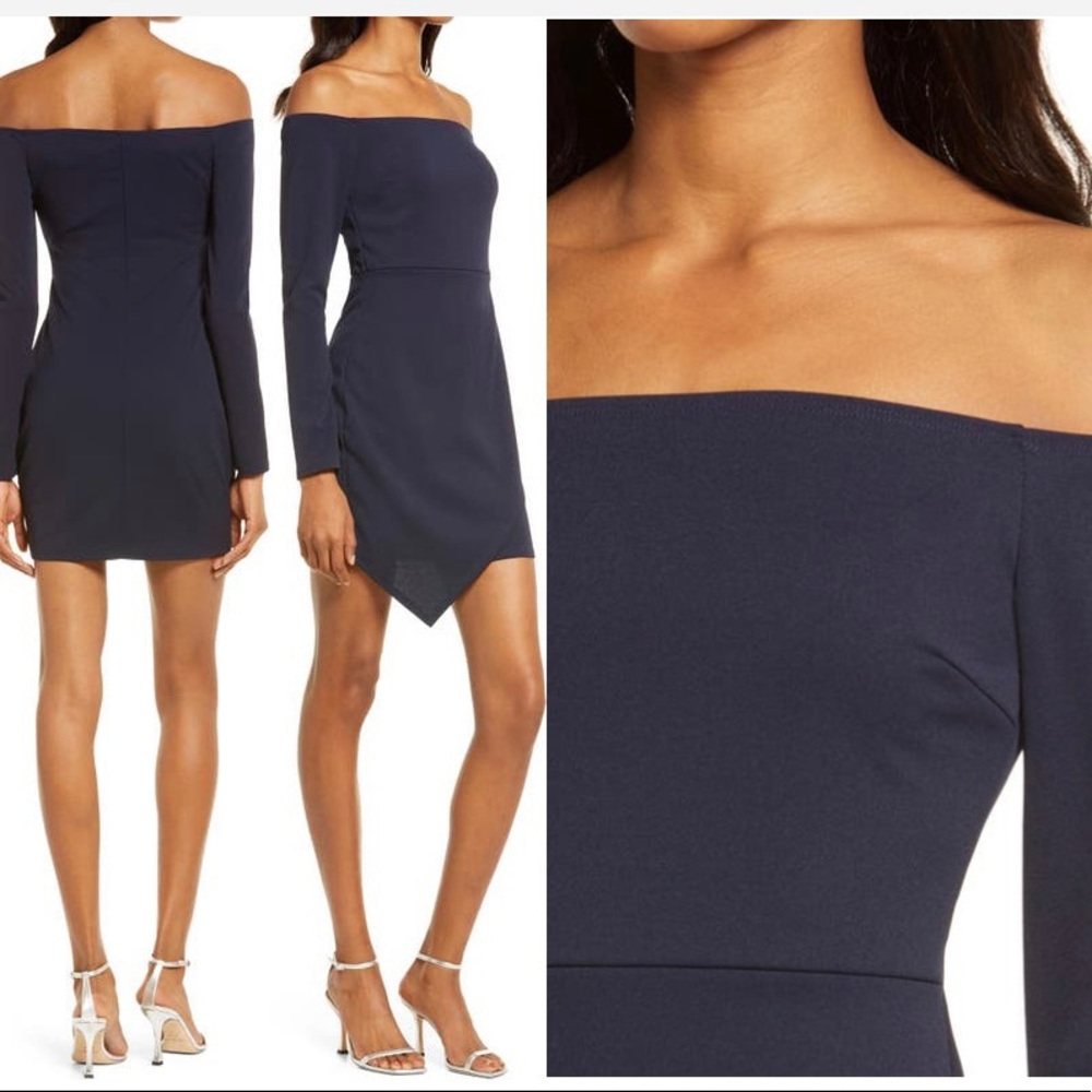 Lulus Asymmetric Long Sleeve Off the Shoulder Minidress